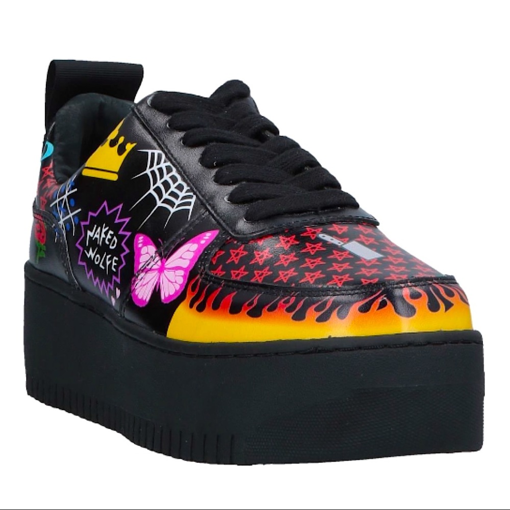 Naked Wolfe Multi-print Graphic Logo Black Sneaker